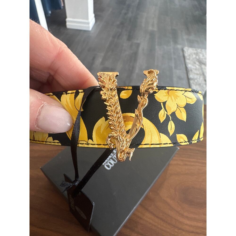 NWT Versace Virtus Barocco Print Leather Belt Size 80/32 - Picture 2 of 8